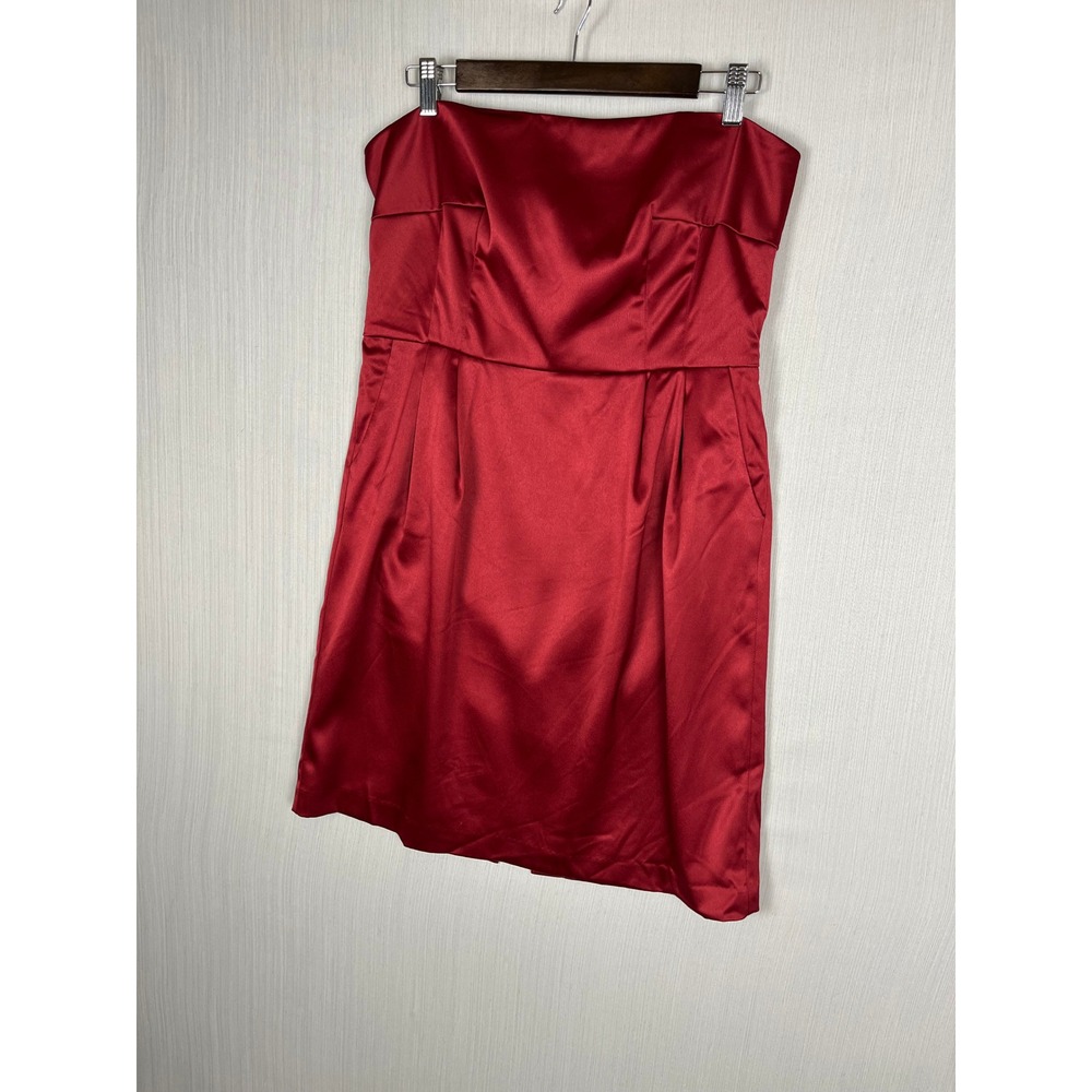 Strapless Dress‎ Womens 14 Red Satin Sheath Cocktail Pockets Glam Coquette